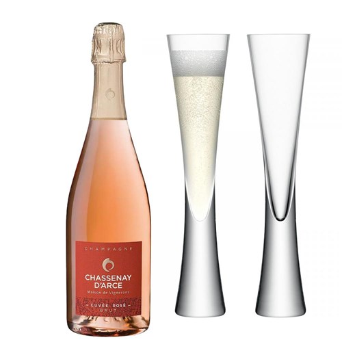 Chassenay d'Arce Cuvee Rose Champagne 75cl with LSA Moya Flutes